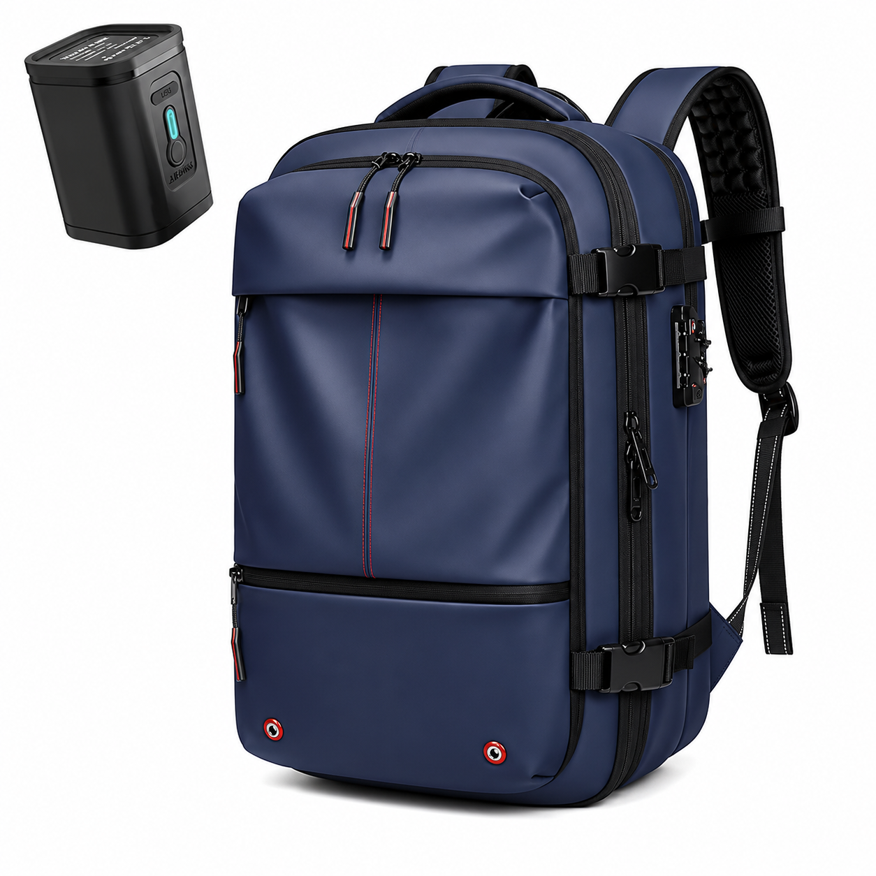 Sac cabine noir 60L Kabinea avec compression intégrée bleu