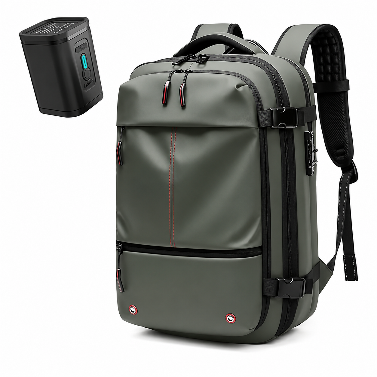 Sac cabine noir 60L Kabinea avec compression intégrée vert